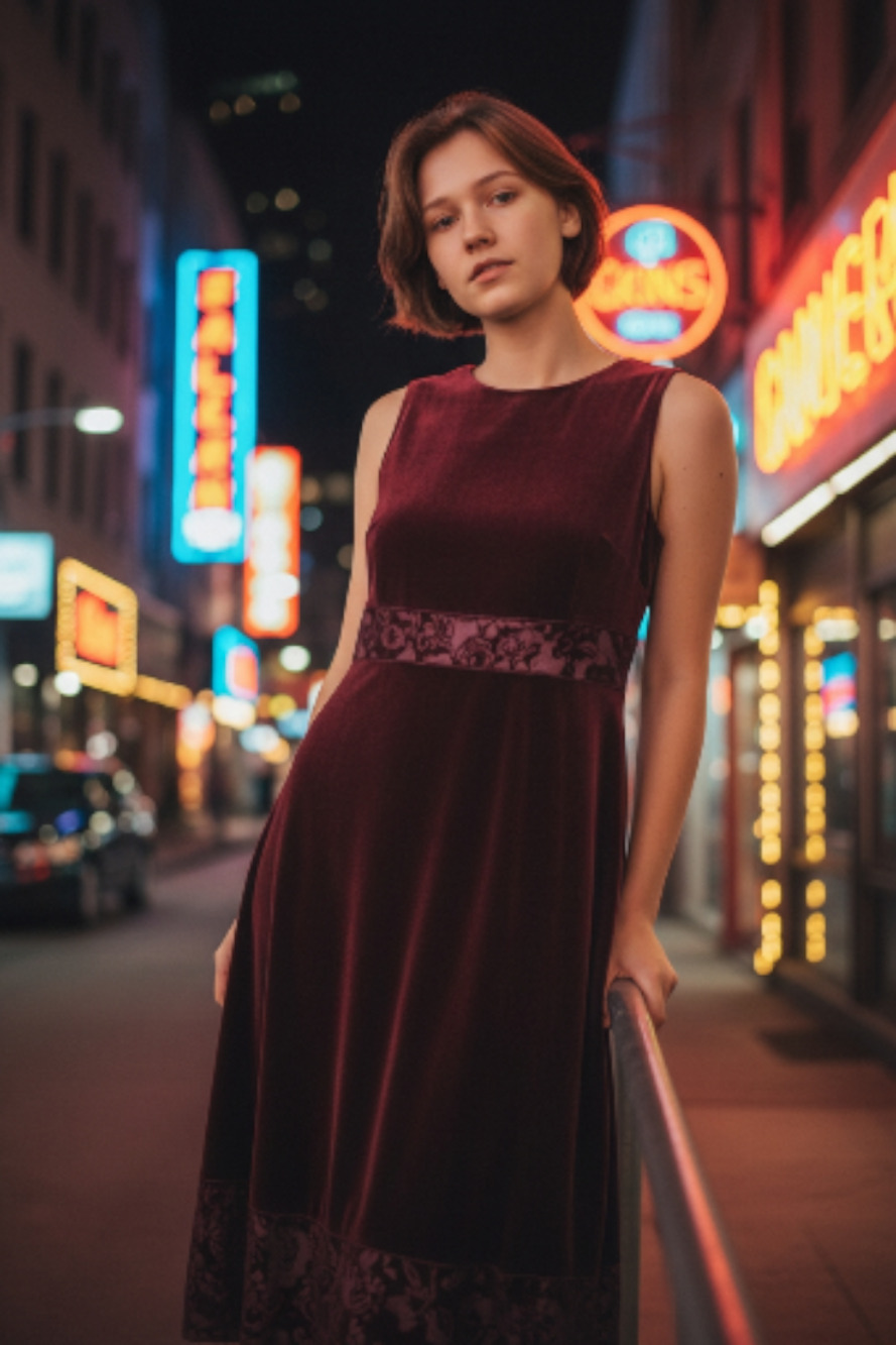 Dressing Clio maxi dress burgundy velvet with cut velvet accents Medium